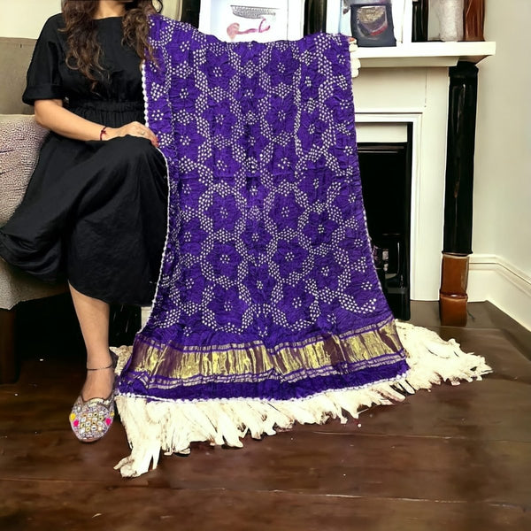 Modal silk Bandhani Dupatta with Gold Lagdi Palav - Leheriya