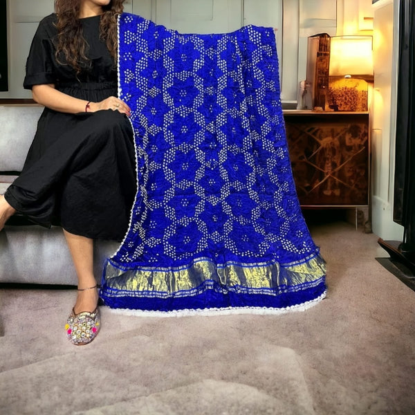 Modal silk Bandhani Dupatta with Gold Lagdi Palav - Leheriya