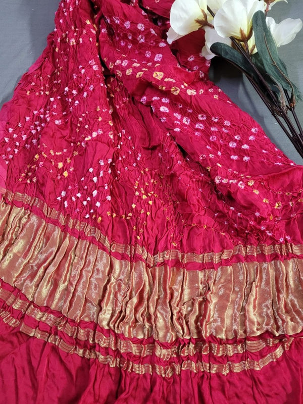 Modal Silk Bandhani Dupatta with Silk Tissue Pallu - Leheriya