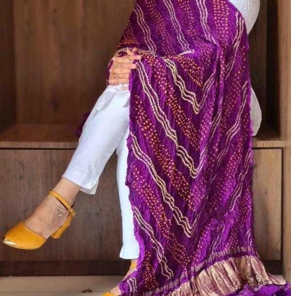 Modal Silk Bandhani Dupatta with Silk Tissue Pallu - Leheriya