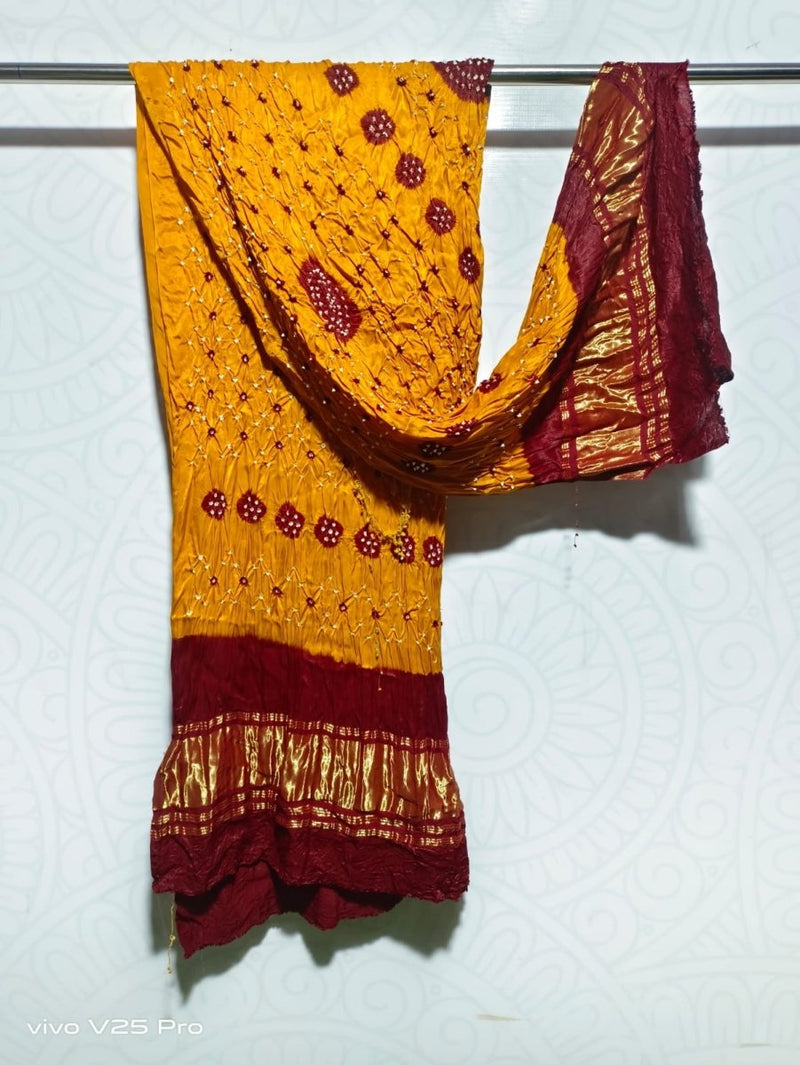 Modal Silk Bandhani Dupatta | Yellow | - Leheriya