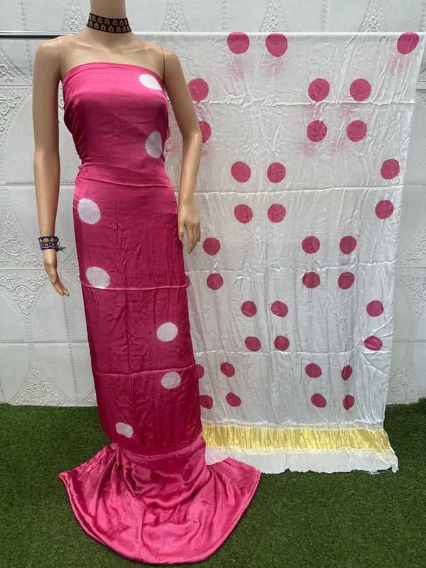 Modal Silk Clamp Dye Polka Dot 3 pc Salwar Suit - Leheriya