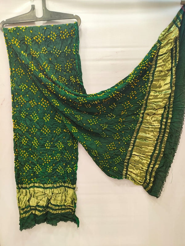 Modal Silk Hand Made Bandhani Dupatta with Silk Tissue Pallu - Leheriya