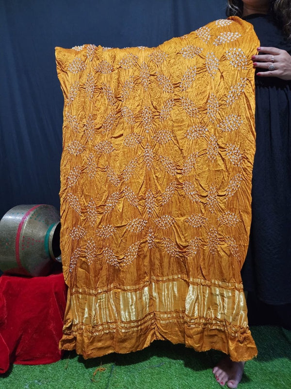 Modal Silk Hand Made Bandhani Dupatta with Silk Tissue Pallu - Leheriya