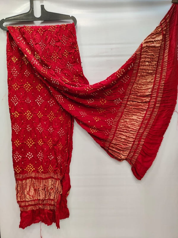 Modal Silk Hand Made Bandhani Dupatta with Silk Tissue Pallu - Leheriya