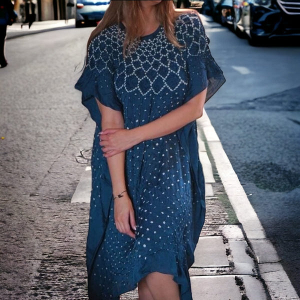 Modal Silk Kaftan | Blue | - Leheriya