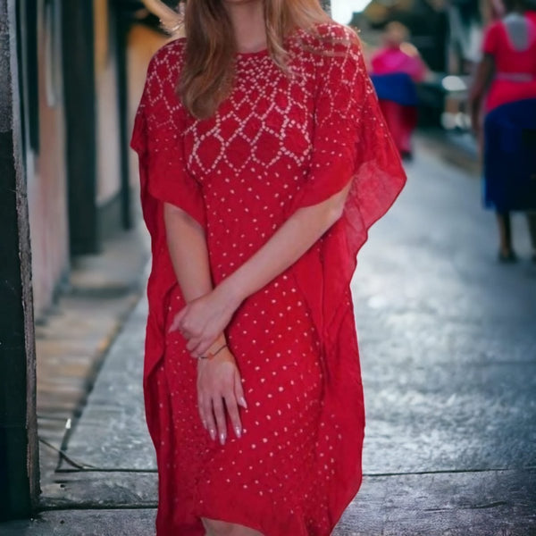 Modal Silk Kaftan | Red | - Leheriya