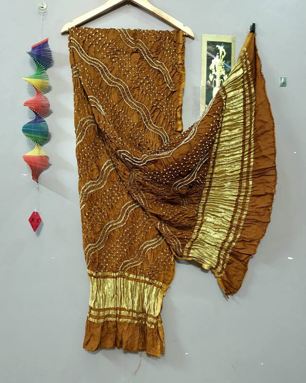 Modal Silk Leheriya Hand Made Bandhani Dupatta with Silk Tissue Pallu - Leheriya