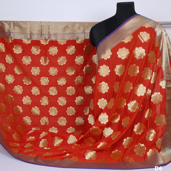 Orange 2.5 m Heavy Banarasi Brocade Silk Dupatta - Leheriya