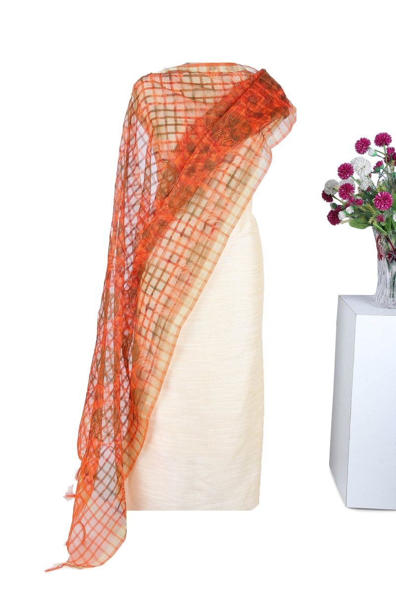 Orange Digital Print Silk Blend Dupatta - Leheriya