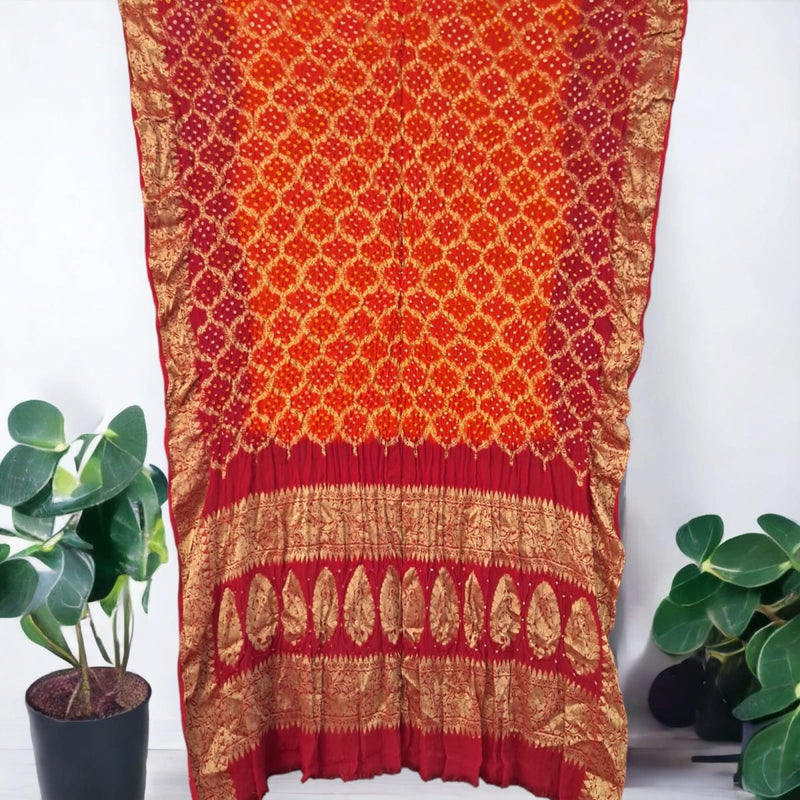 Orange Red Shaded Premium Georgette Ghatchola Bandhani Dupatta - Leheriya