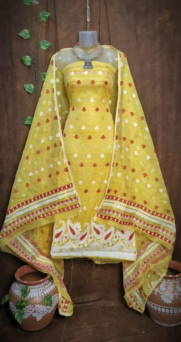 Original Woven Dhakai Jamdani 2 pc Salwar Suit - Leheriya