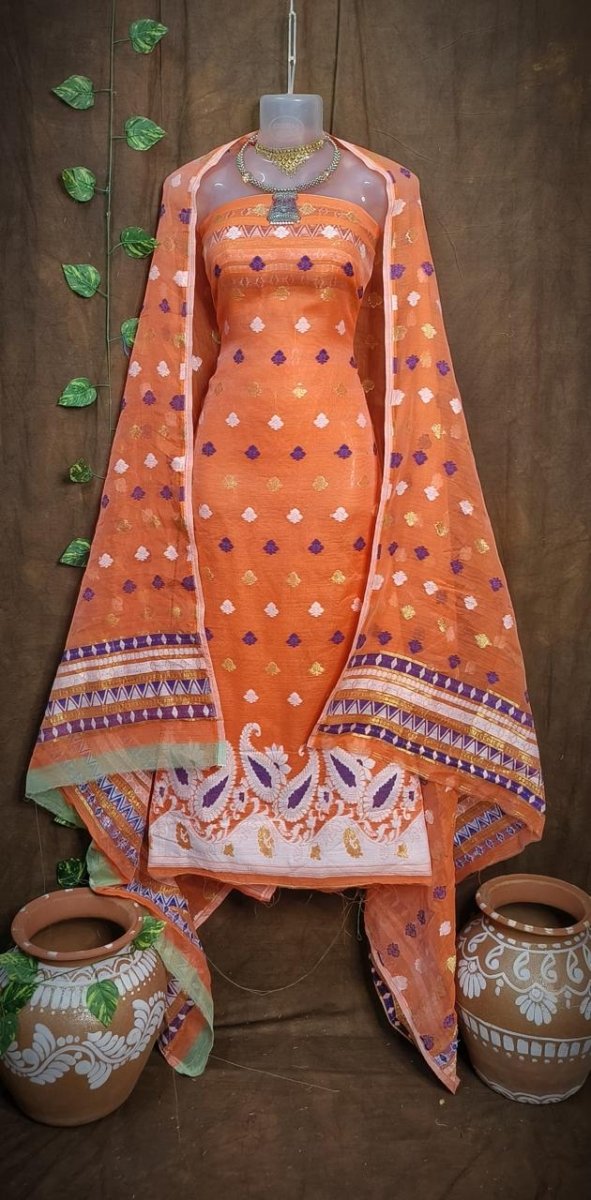 Original Woven Dhakai Jamdani 2 pc Salwar Suit - Leheriya