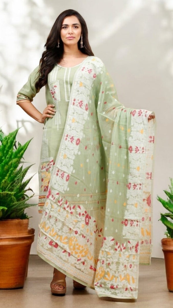 Original Woven Dhakai Jamdani 2 pc Salwar Suit - Leheriya