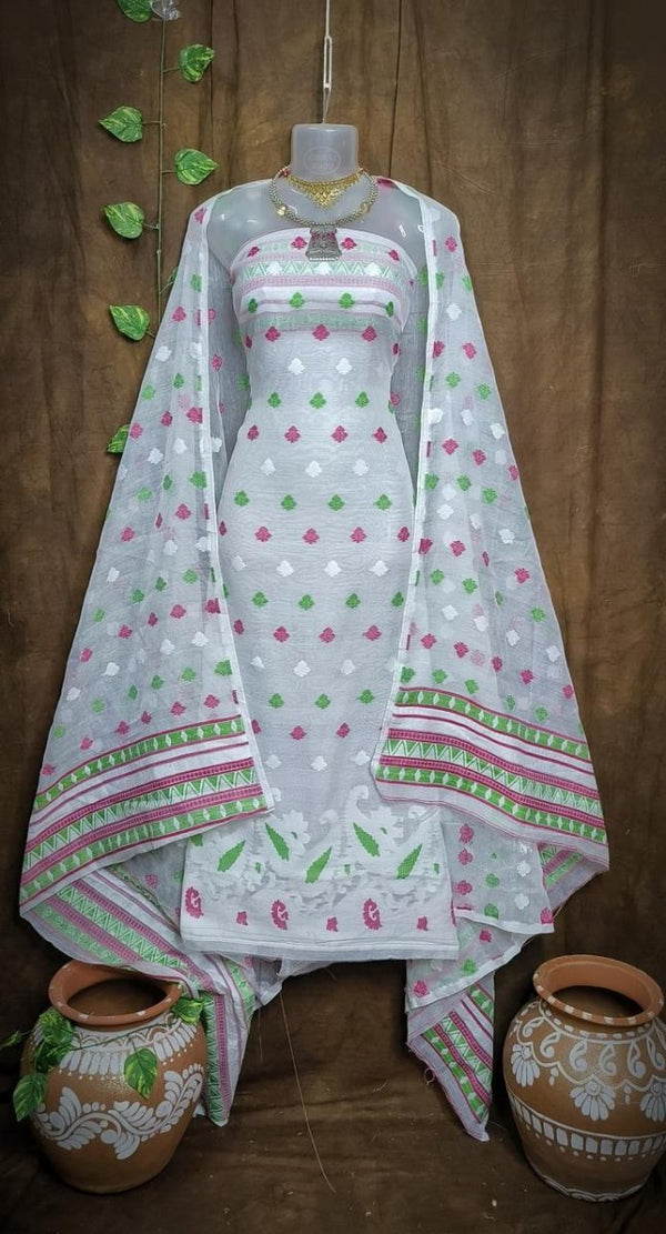 Original Woven Dhakai Jamdani 2 pc Salwar Suit - Leheriya