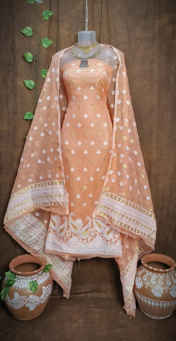 Original Woven Dhakai Jamdani 2 pc Salwar Suit - Leheriya