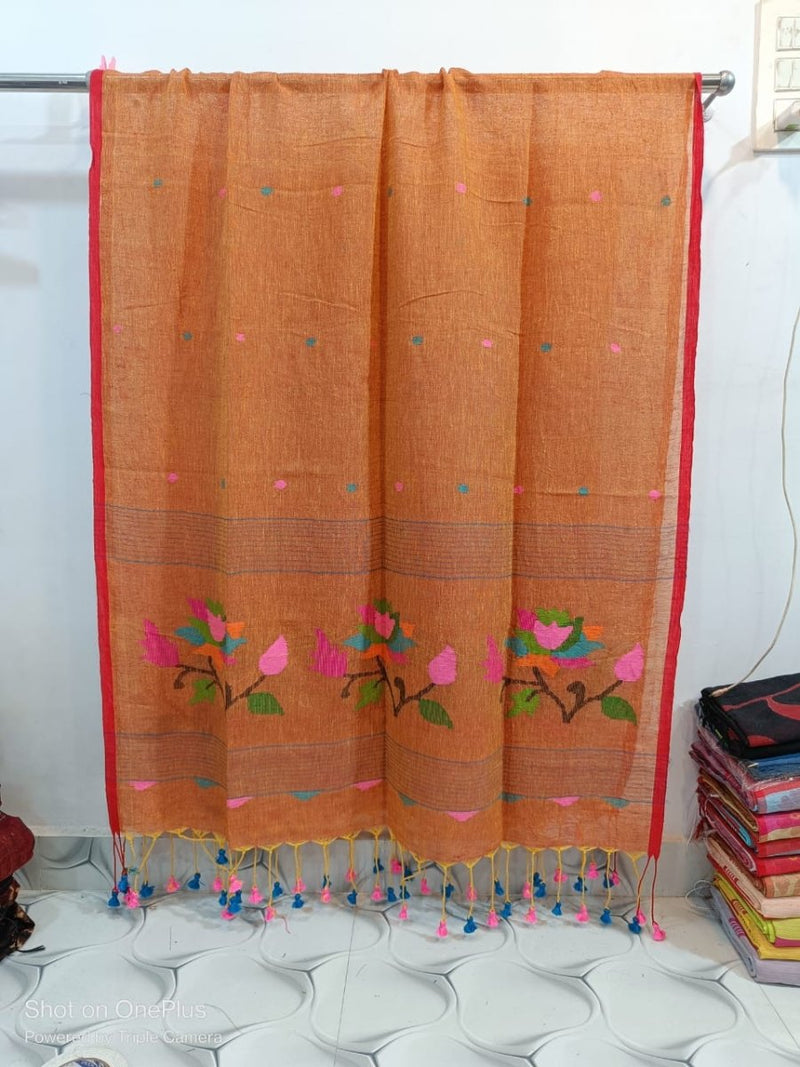 Original Woven Jaal Linen Jamdani Dupatta - Leheriya