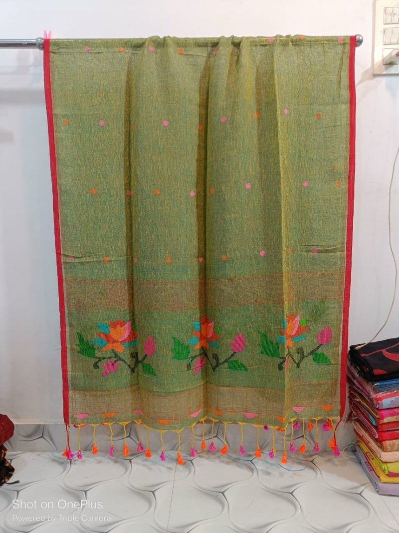 Original Woven Jaal Linen Jamdani Dupatta - Leheriya