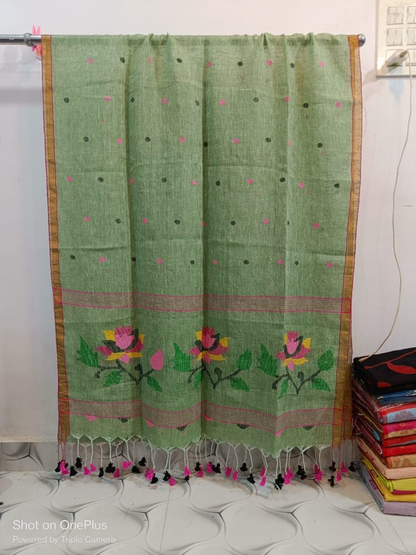 Original Woven Jaal Linen Jamdani Dupatta - Leheriya