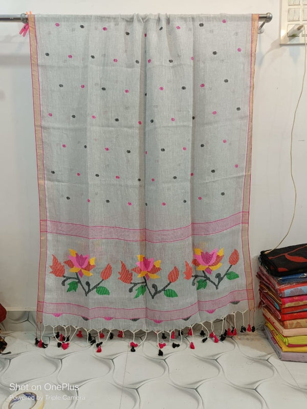 Original Woven Jaal Linen Jamdani Dupatta - Leheriya