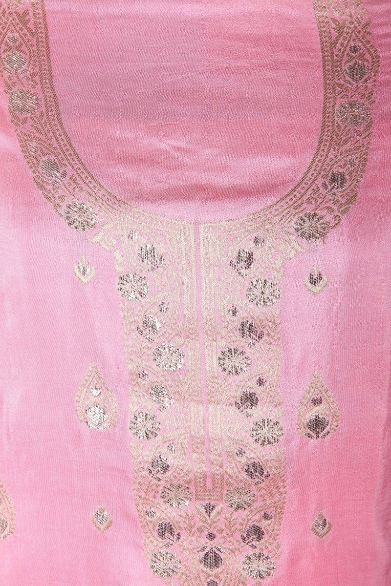 Pastel Pink Unstitched Salwar Suit with Chiffon Dupatta - Leheriya