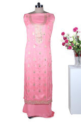 Pastel Pink Unstitched Salwar Suit with Chiffon Dupatta - Leheriya