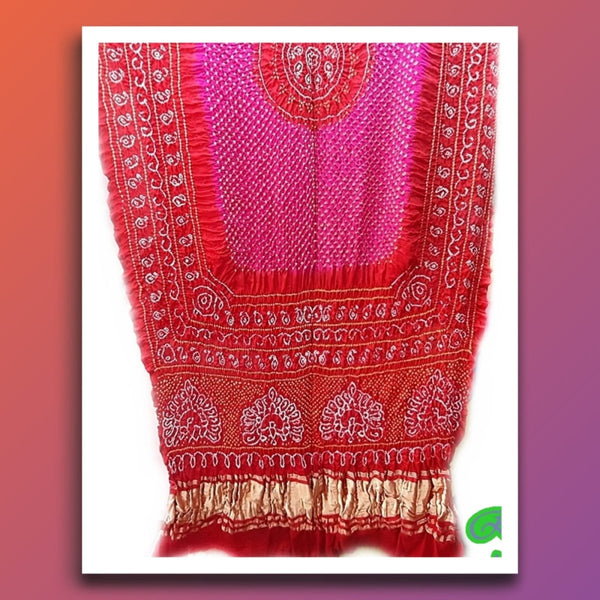 Pink and Red Shaded Pure Gaji Silk Morlo Dupatta - Leheriya
