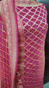 Pink & Peach Shaded Banarasi Bandhani Pure Georgette Neemzari Gharchola Dupatta - Leheriya