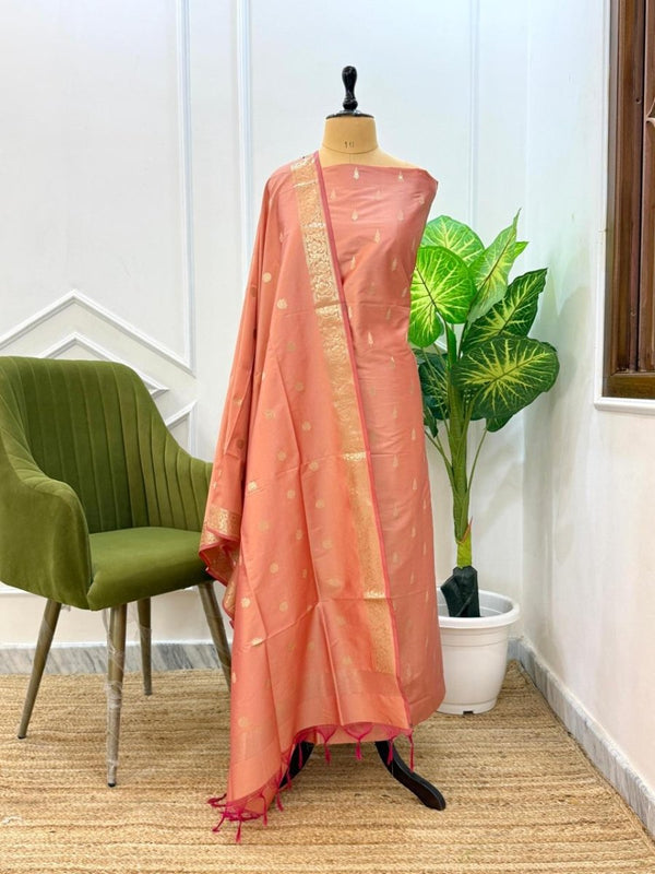 Premium Banarasi Silk 3 pc Unstitched Salwar Suit - Leheriya