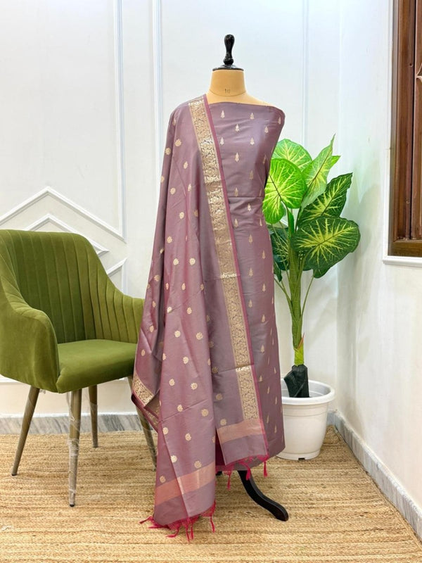 Premium Banarasi Silk 3 pc Unstitched Salwar Suit - Leheriya