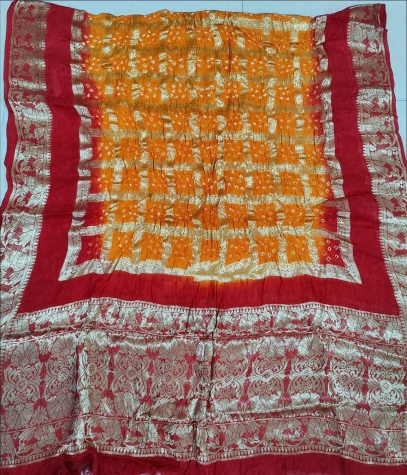 Premium Banarasi Silk Bandhej Gharchola Jangla Dupatta - Leheriya