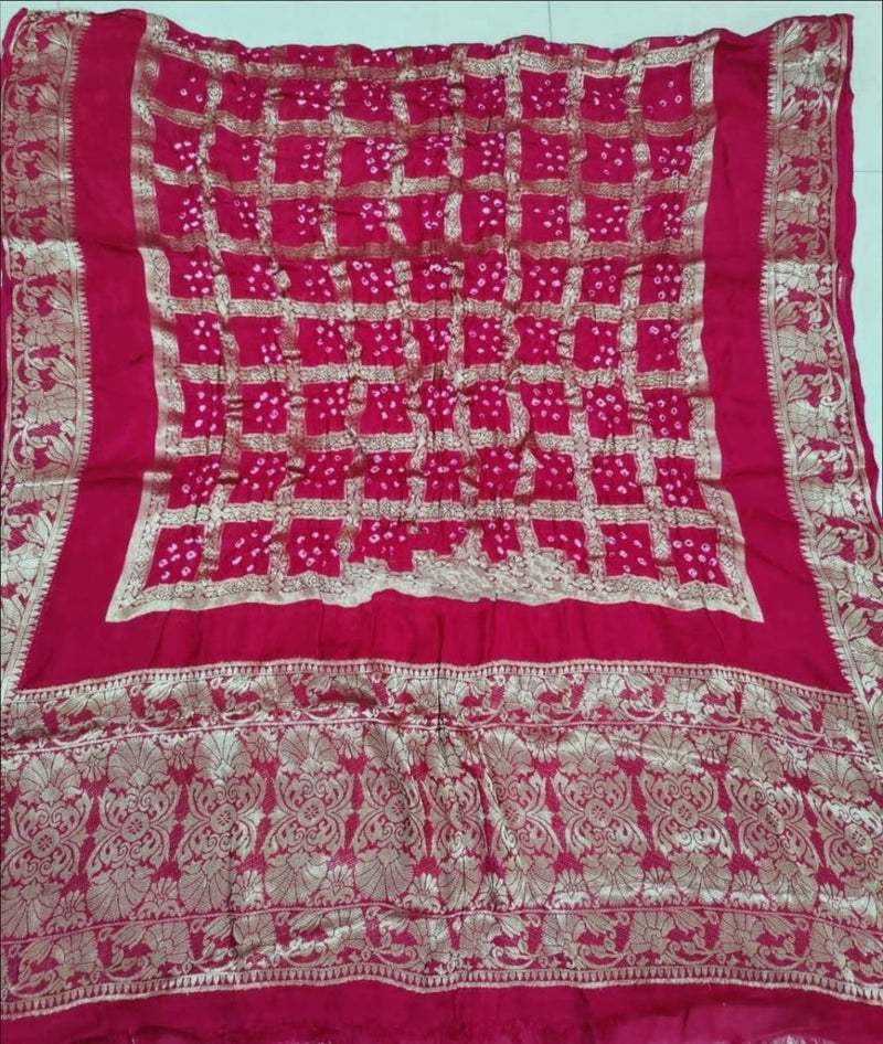 Premium Banarasi Silk Bandhej Gharchola Jangla Dupatta - Leheriya