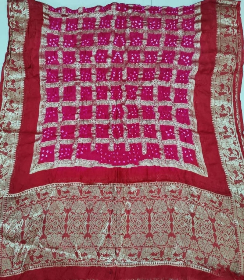 Premium Banarasi Silk Bandhej Gharchola Jangla Dupatta - Leheriya