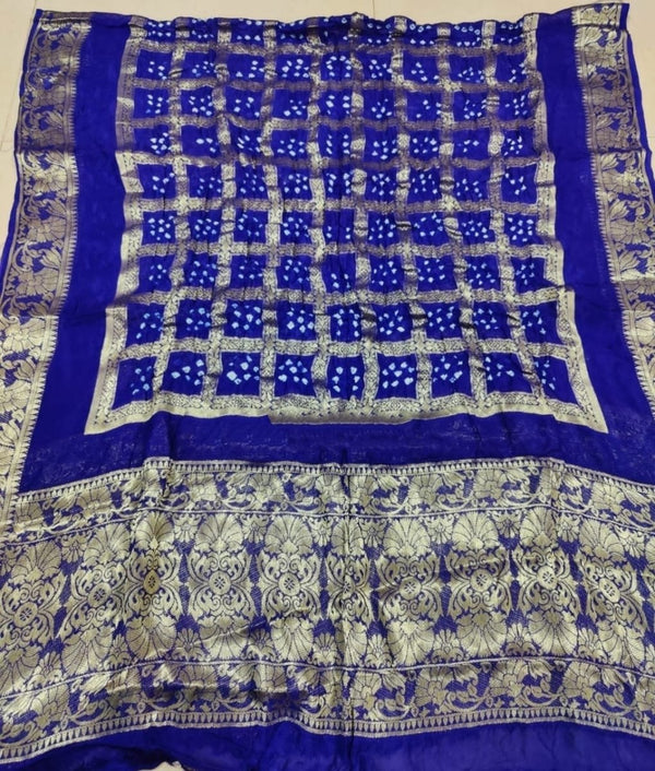 Premium Banarasi Silk Bandhej Gharchola Jangla Dupatta - Leheriya