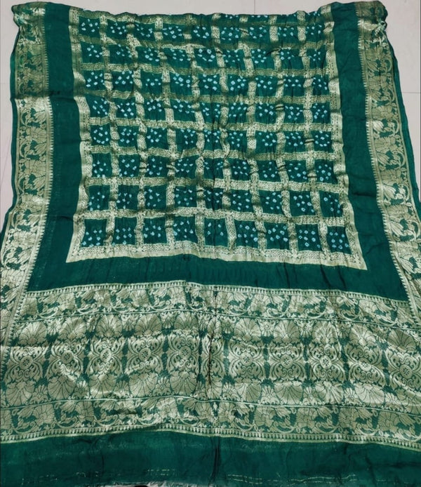 Premium Banarasi Silk Bandhej Gharchola Jangla Dupatta - Leheriya