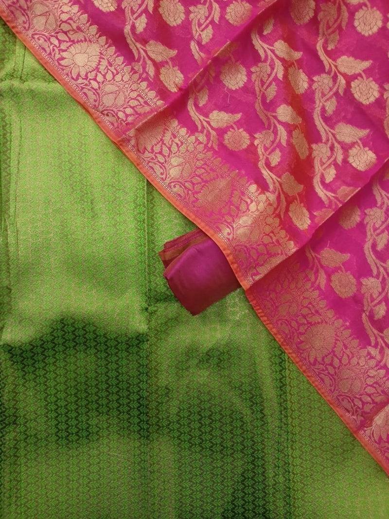 Premium Banarasi Silk Unstitched Salwar Suit - Leheriya