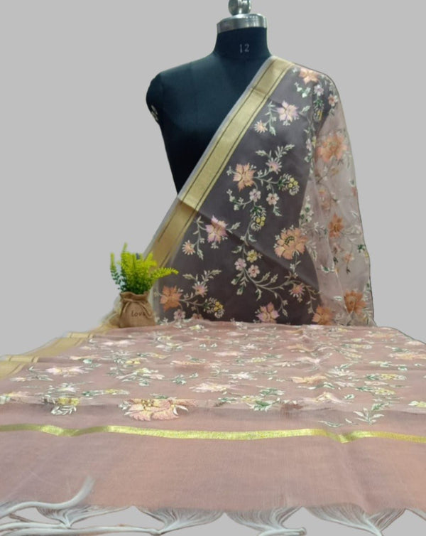 Premium Embroidery Work Organza Dupatta - Leheriya