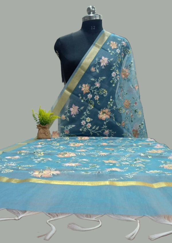 Premium Embroidery Work Organza Dupatta - Leheriya