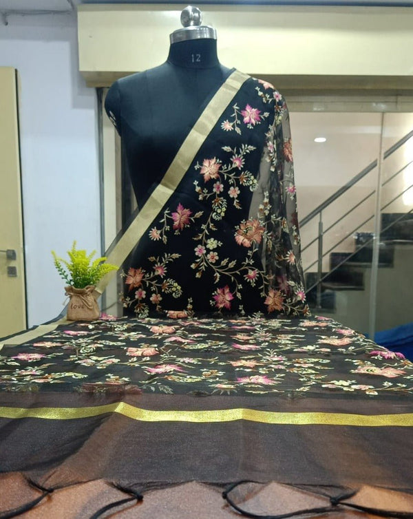 Premium Embroidery Work Organza Dupatta - Leheriya