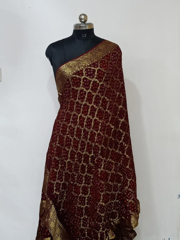 Premium Georgette Banarasi Bandhej Gharchola Dupatta - Leheriya