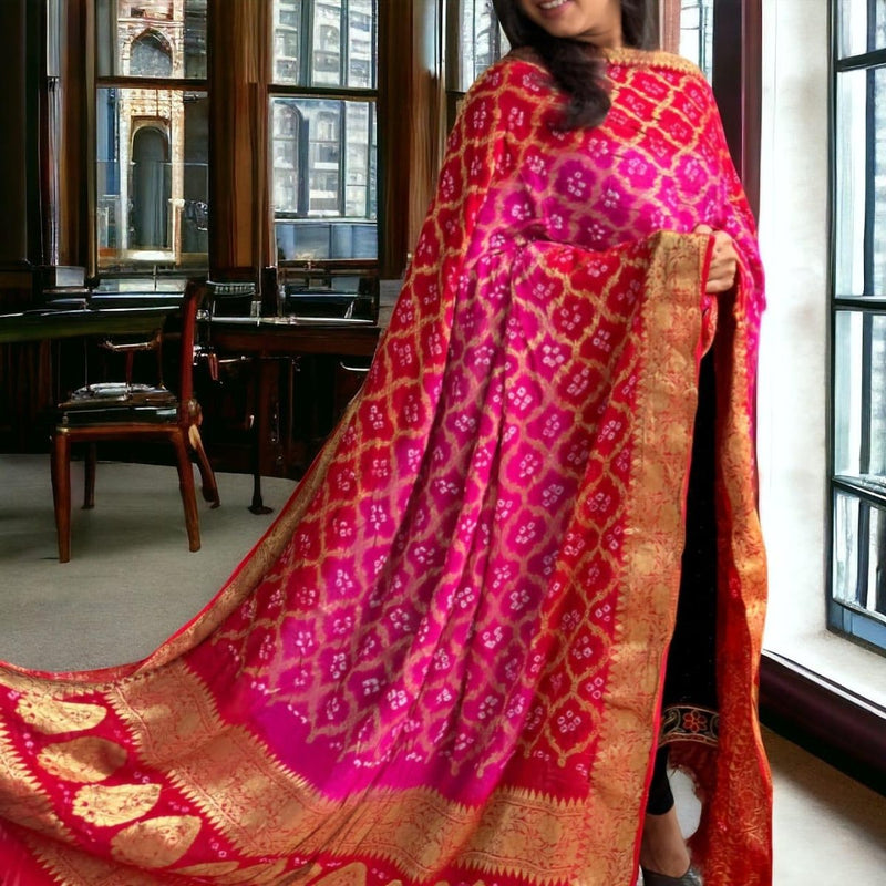 Premium Georgette Banarasi Bandhej Gharchola Dupatta - Leheriya