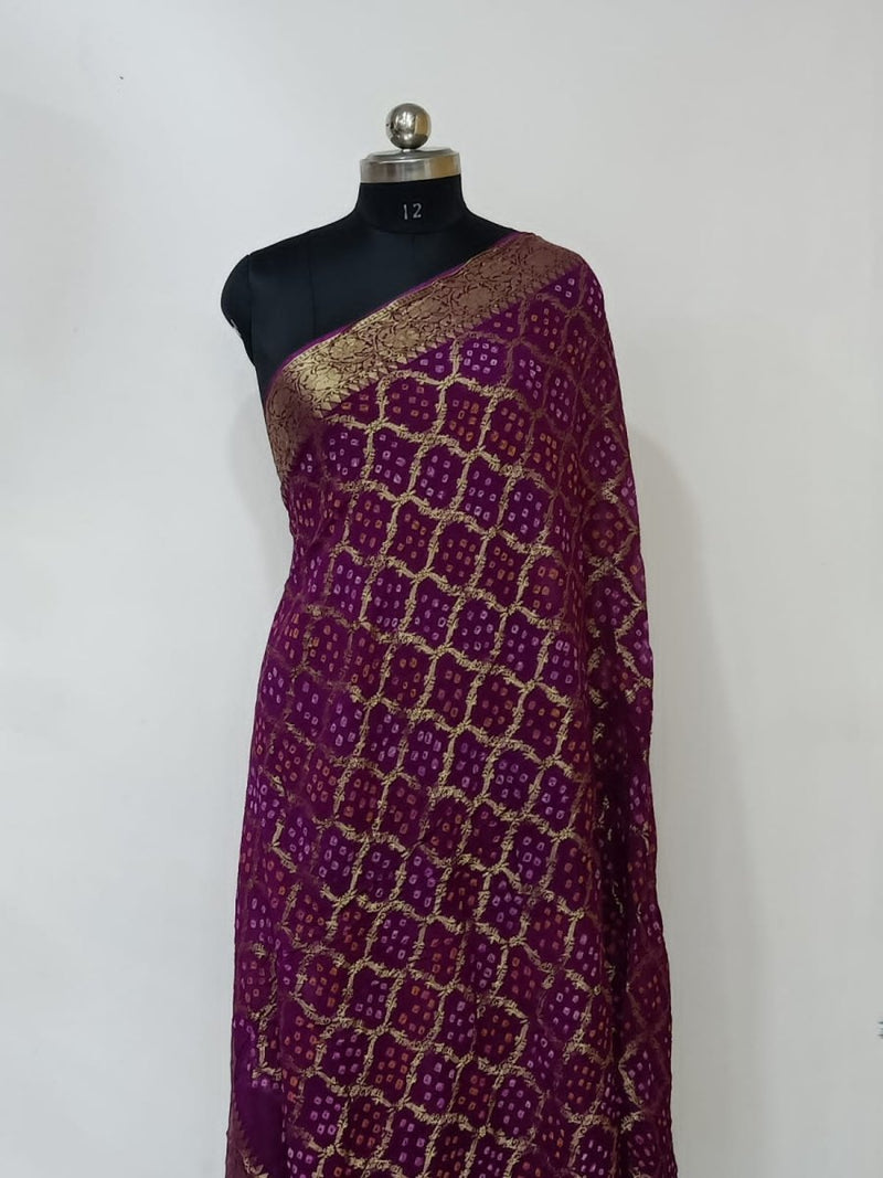 Premium Georgette Banarasi Bandhej Gharchola Dupatta - Leheriya