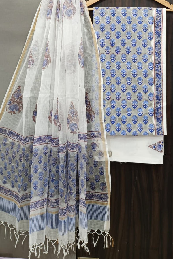 Premium Hand Block Print Pure Cotton Suit With Pure Cotton Kota Doria Dupatta - Leheriya