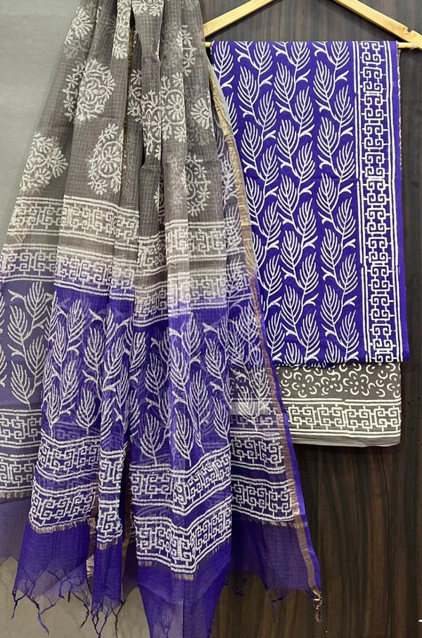 Premium Hand Block Print Pure Cotton Suit With Pure Cotton Kota Doria Dupatta - Leheriya