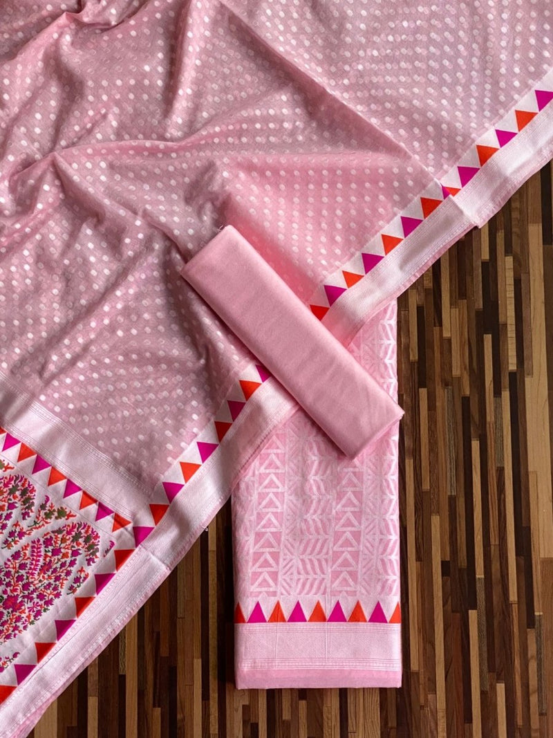 PREMIUM HANDLOOM COTTON SILK SUIT | Soft Pink | - Leheriya