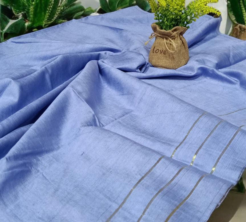 Premium Plain Cotton Silk Dupatta Powder Blue Color - Leheriya