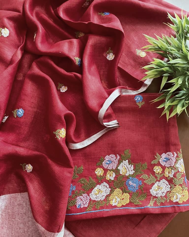 Premium Quality Bhagalpuri Cotton Salwar Suit with Resham Work - Leheriya