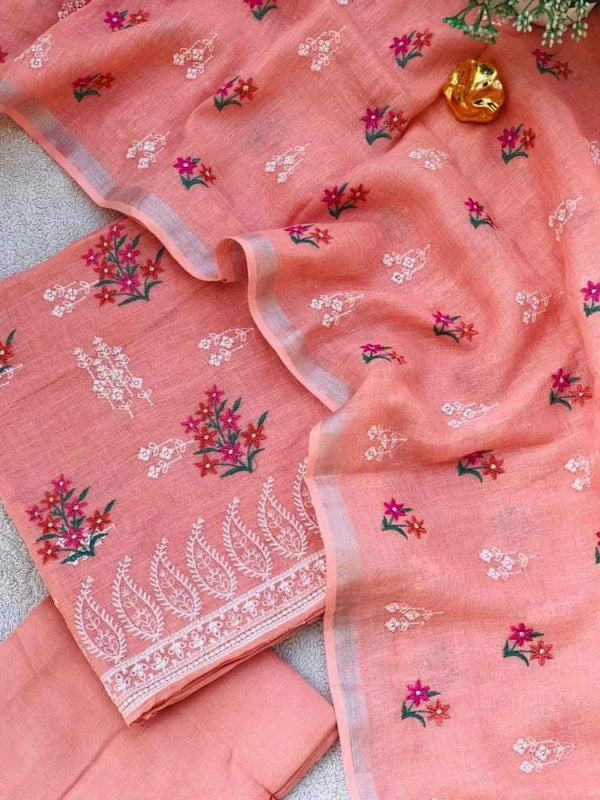 Premium Quality Bhagalpuri Cotton Salwar Suit with Resham Work - Leheriya