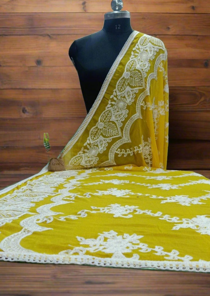 Premium Quality Chiffon Dupatta with Karachi Embroidery - Leheriya