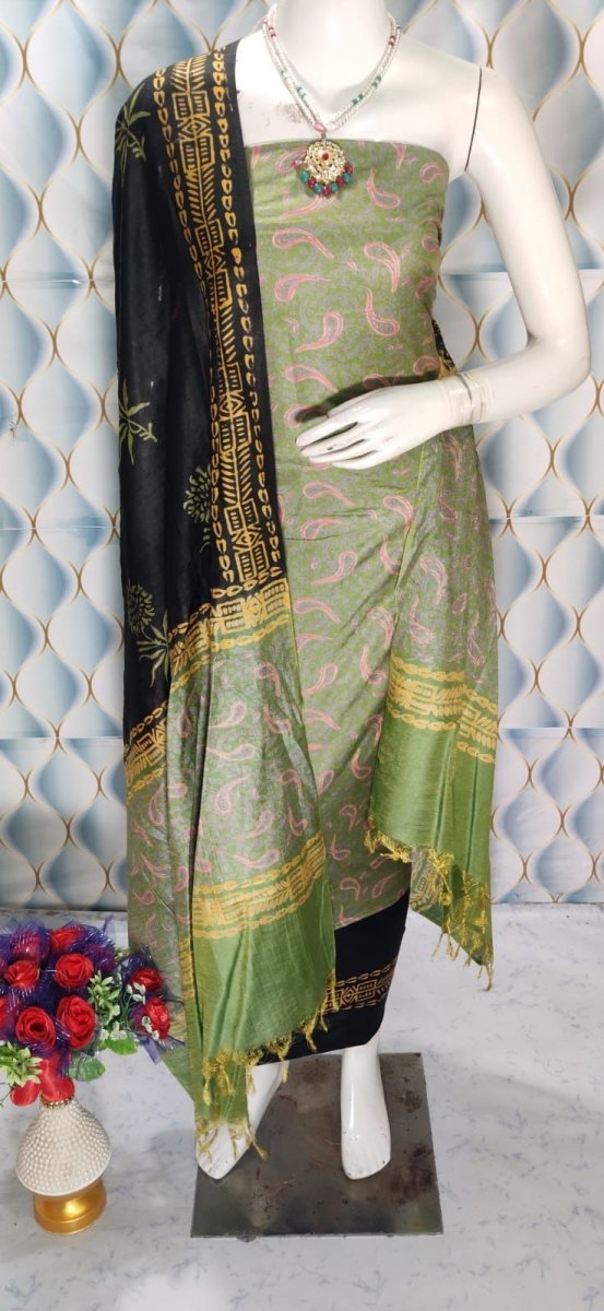 Premium Quality Cotton Silk Block Printed Salwar Suit - Leheriya